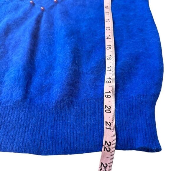 Vintage 80s Angora Sweater Women’s Med Fuzzy Blue Purple Pearl Embellished - Picture 5 of 14